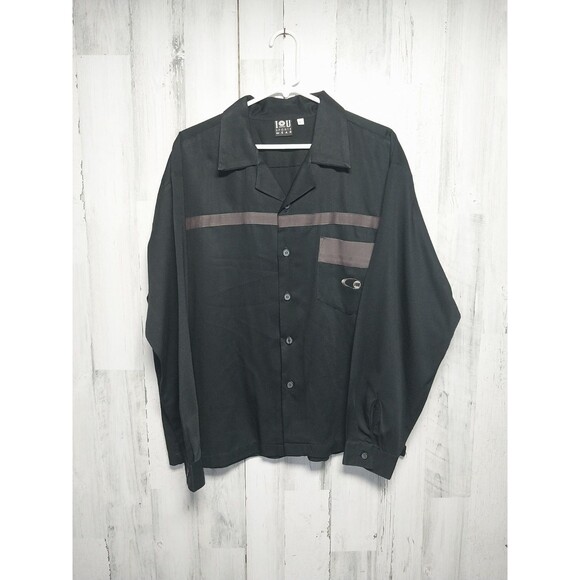 Vintage IOU Sportwear  90s Striped Oversize Logo Button Shirt Large - Picture 1 of 4